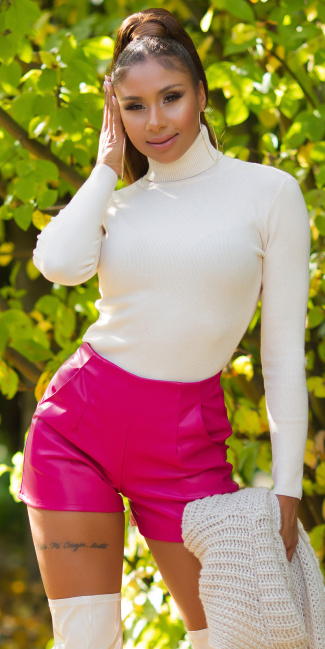hoge taille faux leder shorts roze